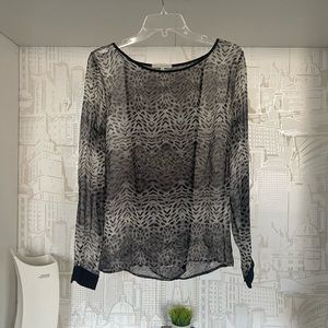 Red Haute Sheer Long Sleeves Blouse Top Gray Black Size L